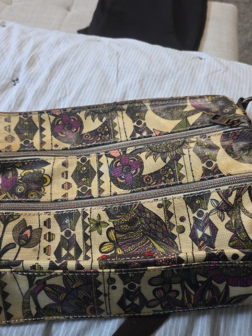 Bohemian Patterned Women's Crossbody Bag in Beige and Purple